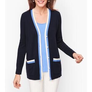 Talbots‎ Cashmere Blend Cardigan Sweater L Pearl Button Preppy Old Money Career